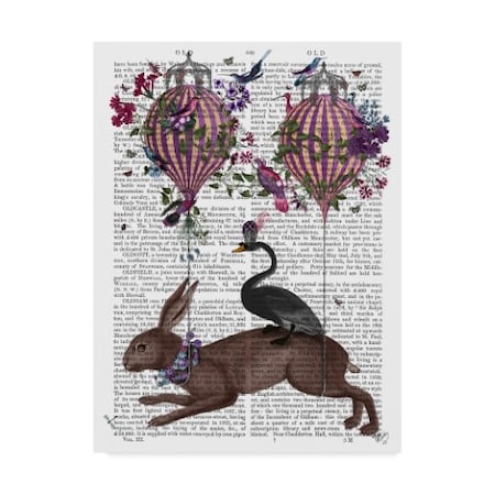 Trademark Fine Art Fab Funky 'Hare Birdkeeper Text, Hot Air Balloon' Canvas Art, 24x32 WAG00191-C2432GG